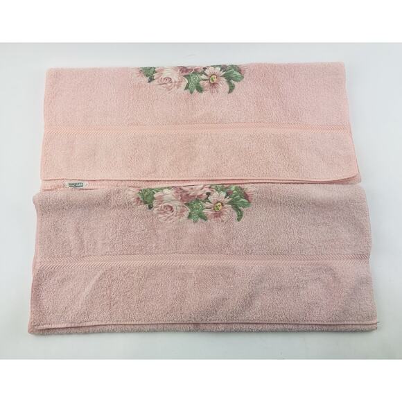 Vintage WAMSUTTA Towel Lot Set Pink Flower Floral Bath & Hand Set Somerset Rose - Picture 11 of 15